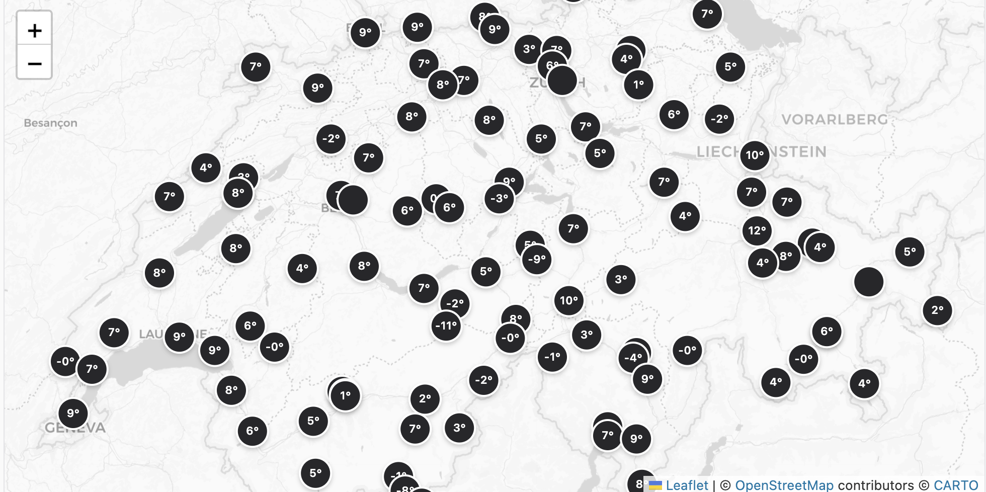 Interaktive Schweizer Wetterkarte mit MeteoSchweiz Messstationen